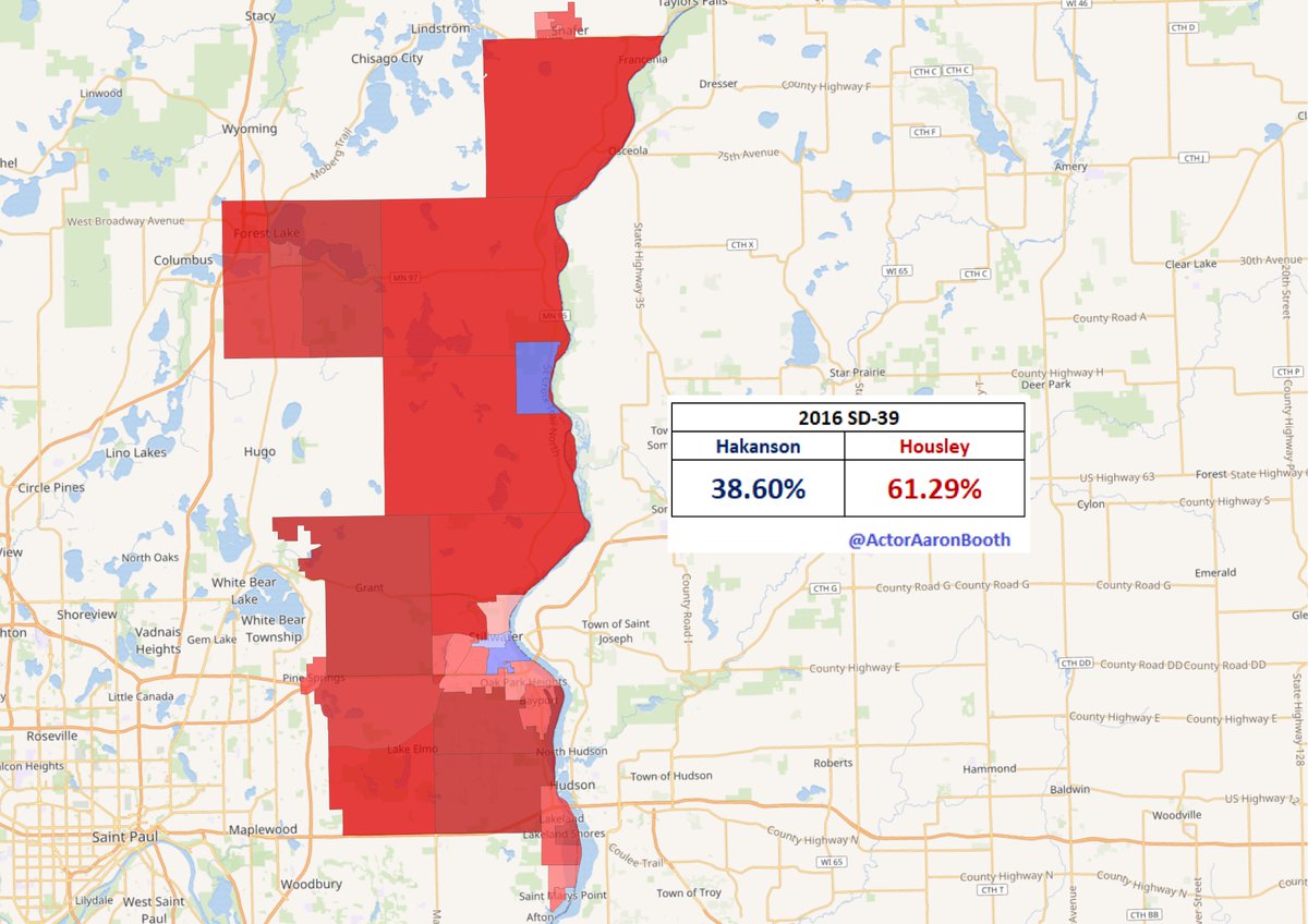 16.  #SD39This is another tough one for the DFL, but if they are having a really good night & really expanding the map, you would probably see it here. Plenty of outside cash being spent on this one. Housley did narrowly carry this district while running unsuccessfully statewide