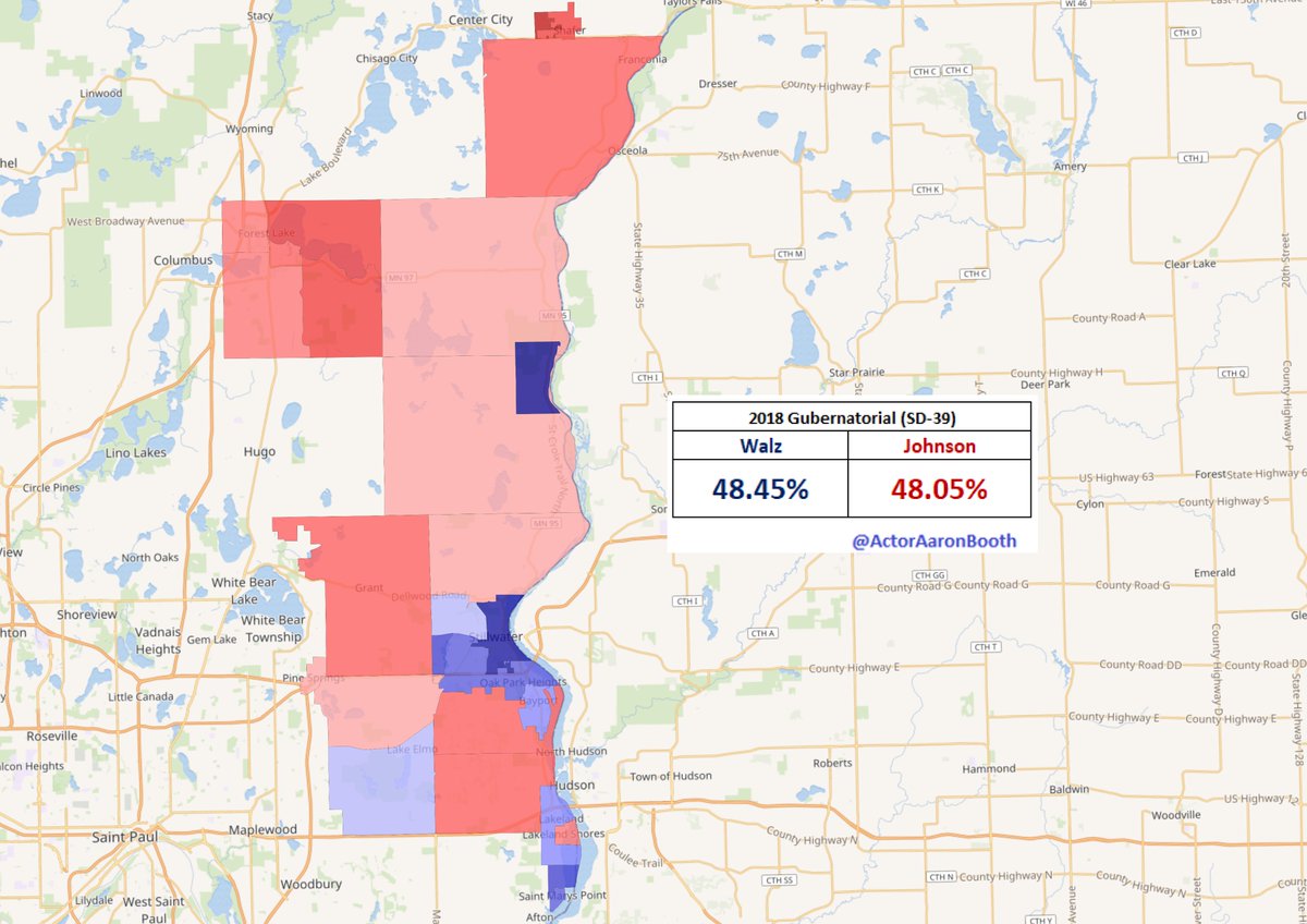 16.  #SD39This is another tough one for the DFL, but if they are having a really good night & really expanding the map, you would probably see it here. Plenty of outside cash being spent on this one. Housley did narrowly carry this district while running unsuccessfully statewide