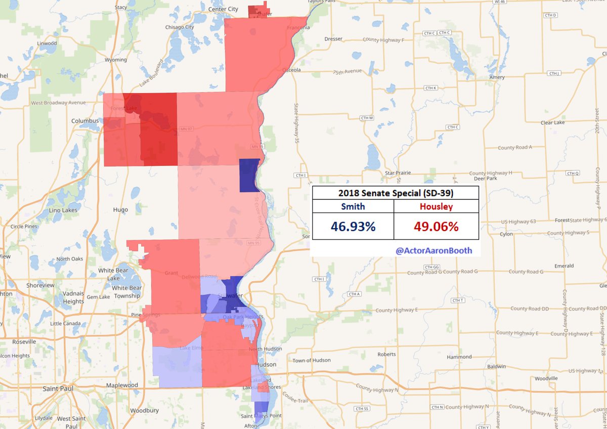 16.  #SD39This is another tough one for the DFL, but if they are having a really good night & really expanding the map, you would probably see it here. Plenty of outside cash being spent on this one. Housley did narrowly carry this district while running unsuccessfully statewide