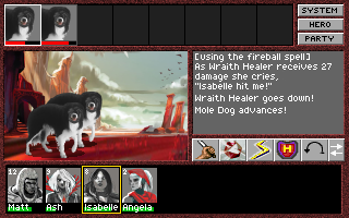 Kweepa's tweet photo. @HansStephanie Wraith Healer is a soul on the verge of death who sacrifices her life to save Ash. She has red and black hair partially concealed by a scarf, and a ragged rock star look. (Here she is being defeated in the Die CRPG from 1994. It wasn't canon.) @AyaAbbe @kierongillen #diecompo https://t.co/cU2z9zmPIV