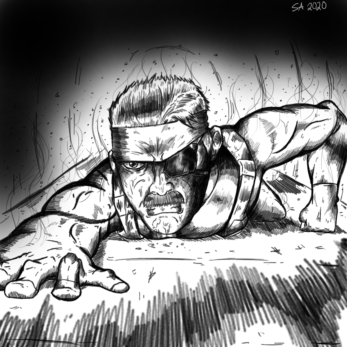 AmazingArtist89's tweet photo. #inktober2020 #Inktober 
31. Crawl (Mgs4 Snake crawling his way out of the microwave hall) https://t.co/To1KS1j0TX