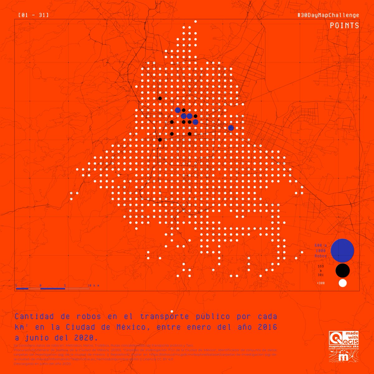 _yocsan_'s tweet image. Día uno: Points
"Robo en transporte publico 2016 -2020 CDMX"
Fuente de datos: Carpetas de investigación FGJ de la Ciudad de México — Datos CDMX 
#30DayMapChallenge @qgis
