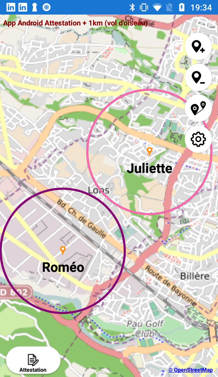 nicolaf64000's tweet image. Où Roméo pourra-t-il apercevoir Juliette dans un rayon de 1 km autour de chez lui ? L’application Attestation + 1 km vol d’oiseau vous le dira et vous permettra de télécharger votre attestation play.google.com/store/apps/det… #ConfinementActe2 #1km #attestationdedeplacement #Covid #app