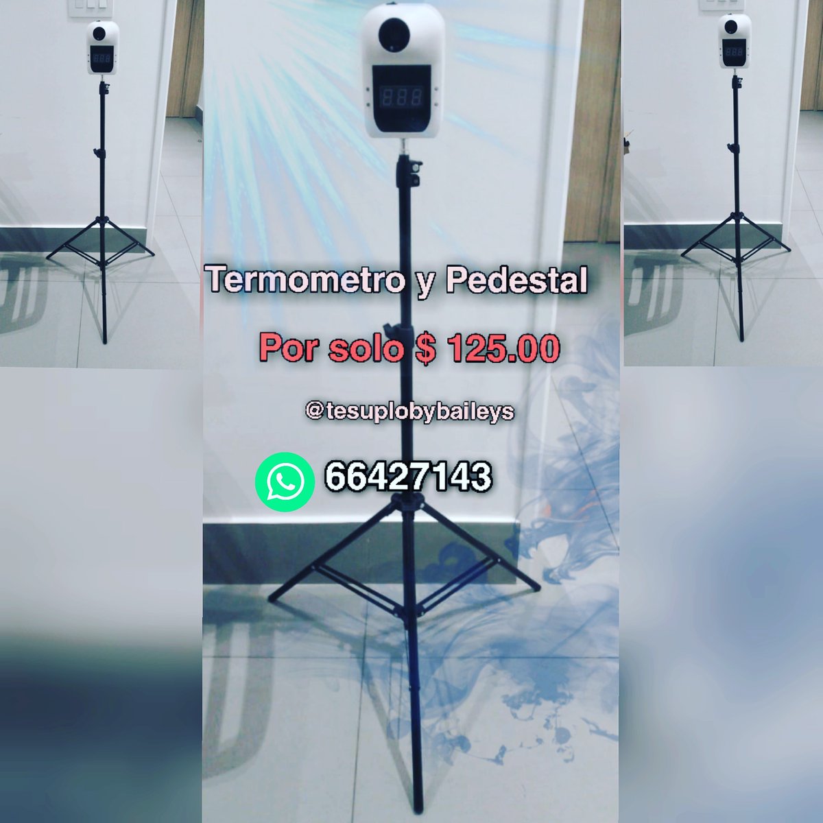 Para sus aperturas y seguir las indicaciones sanitarias de la manera mas practica y eficientes este termometro y su pedestal a solo 125.00 dólares contactenos 66427143 @tesuplobybaileys