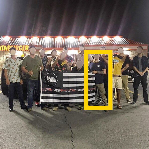 This August, Trent posed with the since downed “@/domestic_insurgent” account and other Texas area Boogaloo Boys in a propaganda photo circulated by both USBC and the Texas Guerillas Militia.