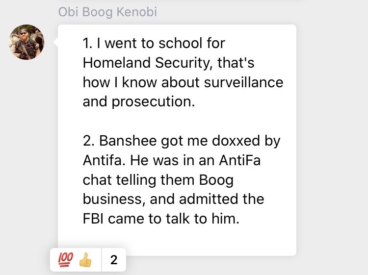 According to Kristofer Hunter’s “Homeland Security surveillance skills” Banshee was actually the one who got Kris doxxed to Antifa. Kris then snitched on Trent (Banshee) in retaliation.Spoiler Alert: Kris got Kris doxxed to Antifa