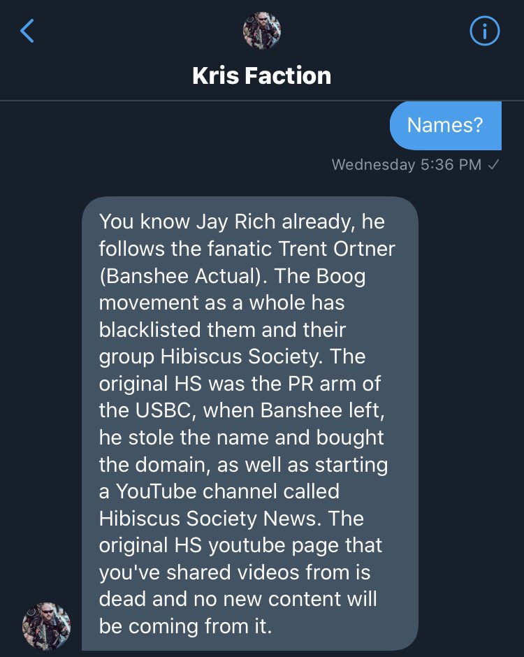 According to Kristofer Hunter’s “Homeland Security surveillance skills” Banshee was actually the one who got Kris doxxed to Antifa. Kris then snitched on Trent (Banshee) in retaliation.Spoiler Alert: Kris got Kris doxxed to Antifa