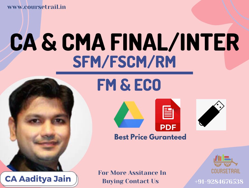 Coursetrail1's tweet photo. CA &amp; CMA Final Intermediate SFM/FSCM/RM FM/ECO By 
CA Aaditya Jain 
To Follow Your Passion Enrol 🙂Now For CAT,UPSC,GMAT,GATE,
HOTEL MANAGEMENT And Many More📚
We Aim To Provide Perfect Courses At Amazing Discounts.
Enrol Now On Our Website https://t.co/qp1CRvqP6N