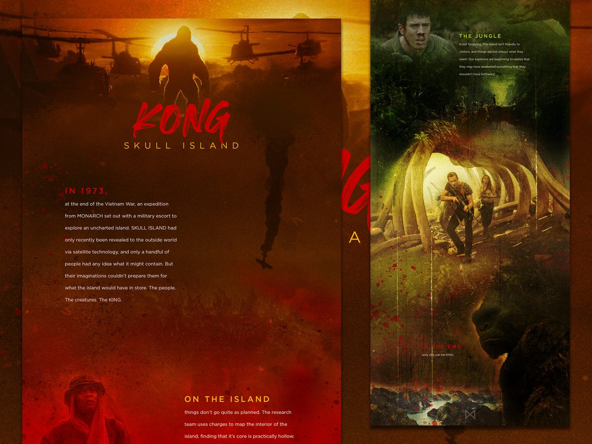 figdigital's tweet photo. Decided to take part in #Mocktober with @elegantseagulls, did a piece for one of my creature feature faves #KongSkullIsland. Had a blast doing this and there's a few easter eggs in there as well. Enjoy!
#design #webdesign #atxdesigner @VogtRoberts https://t.co/UIghzlXENZ