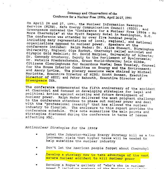 Firstly, be crystal clear that Greenpeace is all about killing  #nuclear energy, and fitting assertions to that goal rather than being at all scientific about it. As revealed by  @Atomicrod years back. 2/6