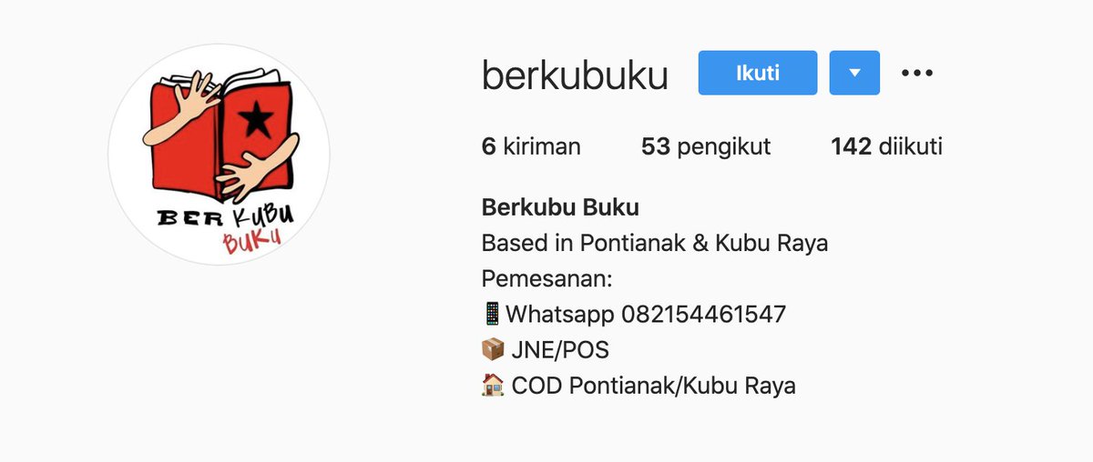8. BerkubukuWilayah Pontianak bisa pesan buku di Berkubuku, bisa COD atau kirim-kirim. Langsung kepoin instagramnya yak:  https://www.instagram.com/berkubuku/&nbsp;