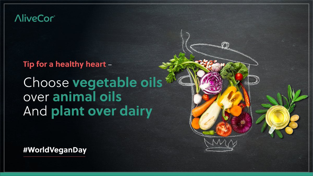 AlivecorIndia's tweet photo. Choose what is smart for your heart! Avoid high-fat dairy products and animal oil such as butter whenever you can.
#WorldVeganDay #VeganFoods
#VeganDay #Vegan
#HealthCare #HeartHealth #HealthyLifestyle #HeartNews #TakeEcg #KardiaMobile6L
#AliveCorCares #AliveCorIndia https://t.co/TyXGBBIhNy