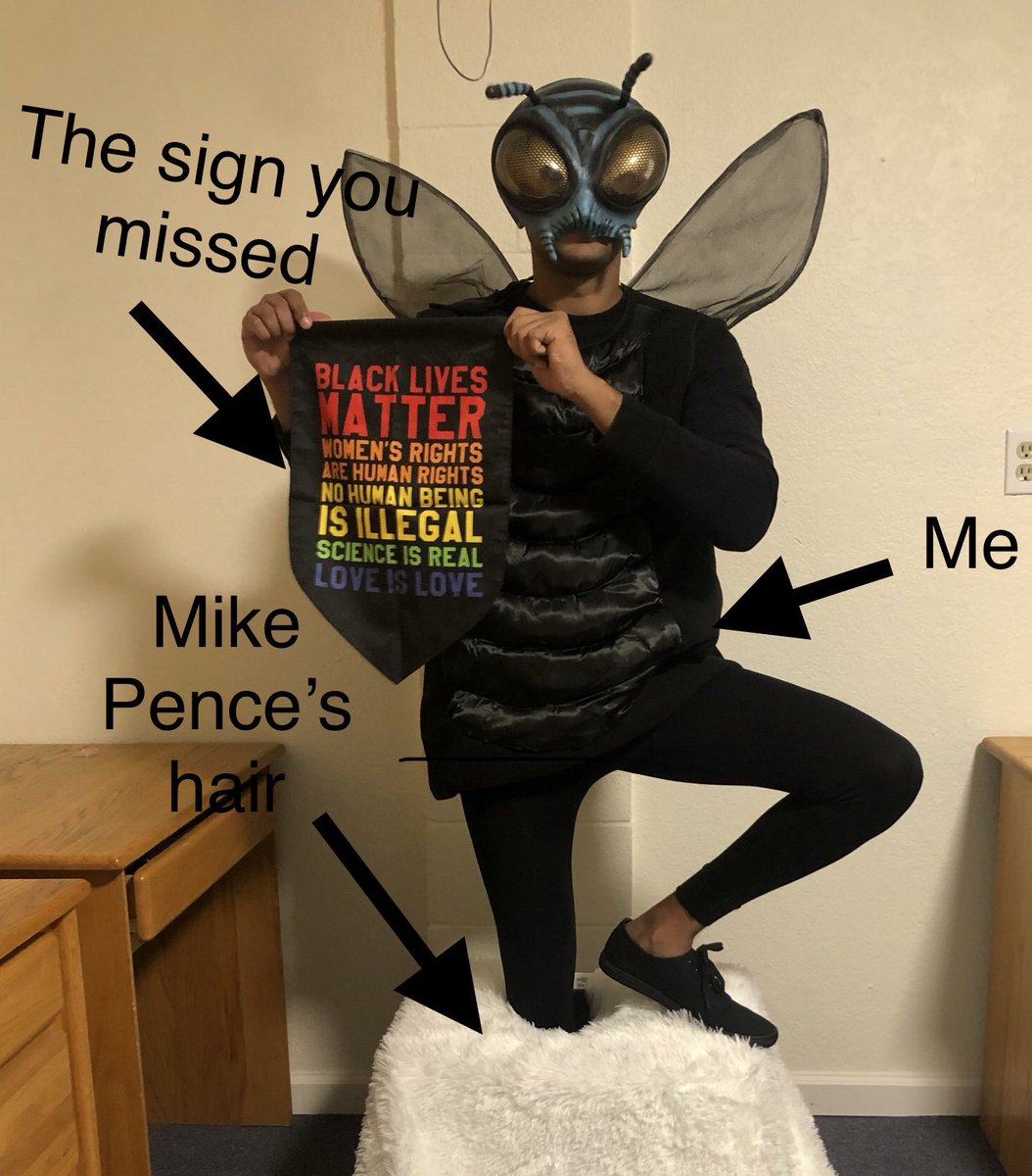 Happy Halloween from the fly on Mike Pence’s hair. #vote #BidenHarris2020 #VoteBlueToEndTheNightmare #flywillvote #Halloween2020 #Halloween