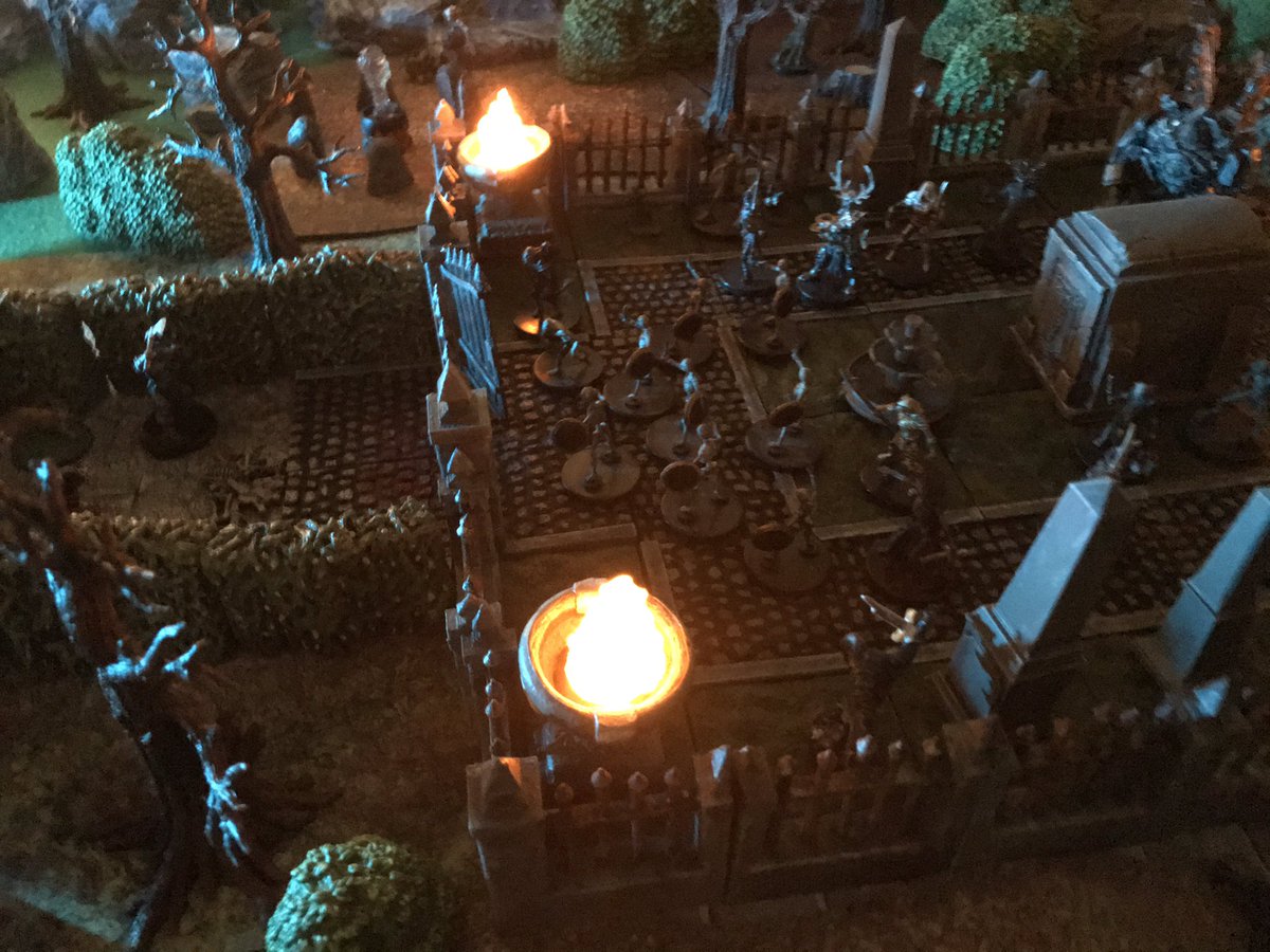 david_b_moffit's tweet photo. My Halloween 2020 build: The Graveyard of the Damned featuring minis from #cmon #wizkids #bombshellminiatures #reaperminiatures #fantasyflightgames & terrain by #dwarvenforge #monsterfightclub #hirstarts custom items from eBay & 3D printed items (graveyard) from #thingverse https://t.co/oXVQcccx4s