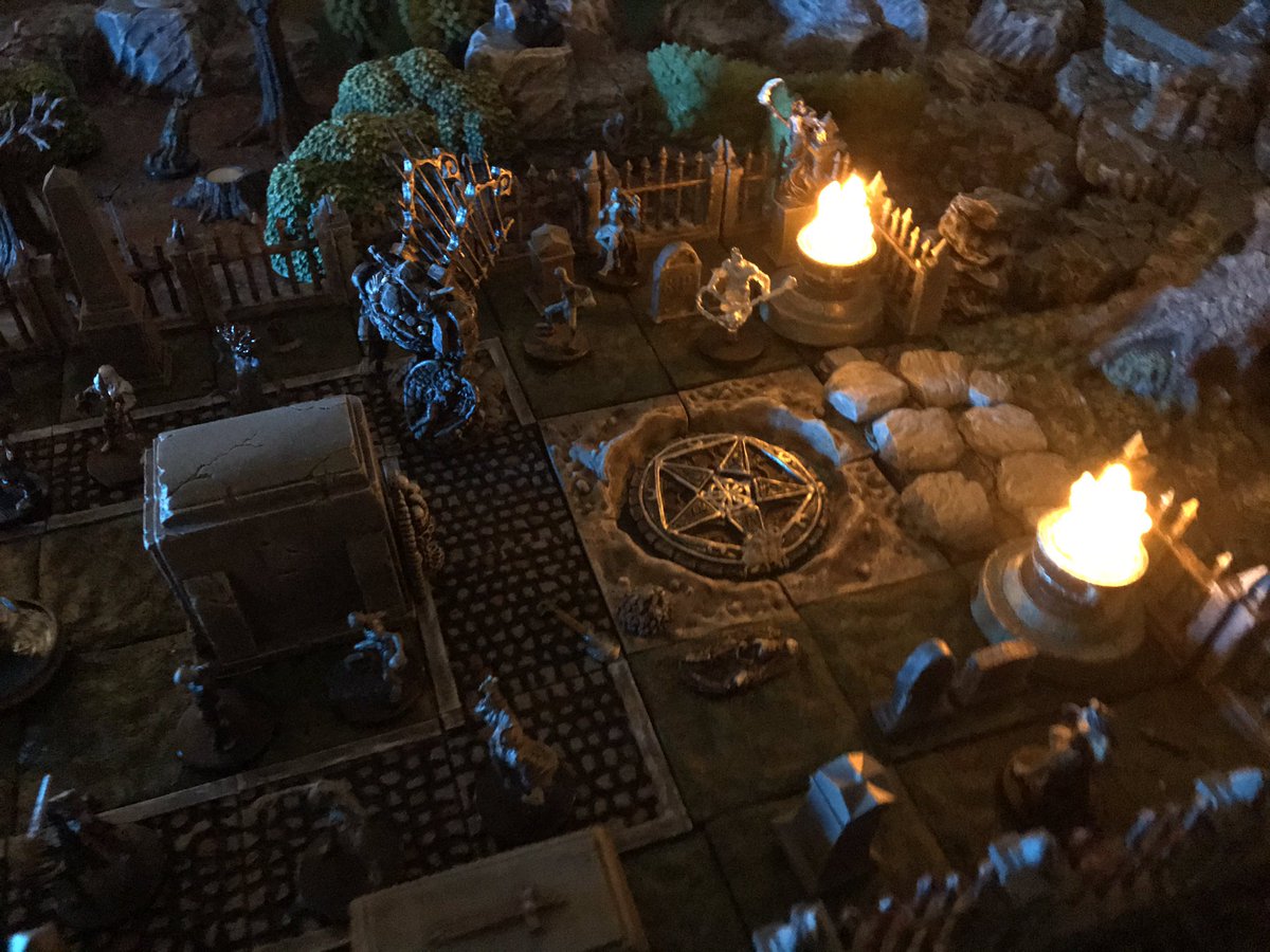 david_b_moffit's tweet photo. My Halloween 2020 build: The Graveyard of the Damned featuring minis from #cmon #wizkids #bombshellminiatures #reaperminiatures #fantasyflightgames & terrain by #dwarvenforge #monsterfightclub #hirstarts custom items from eBay & 3D printed items (graveyard) from #thingverse https://t.co/oXVQcccx4s