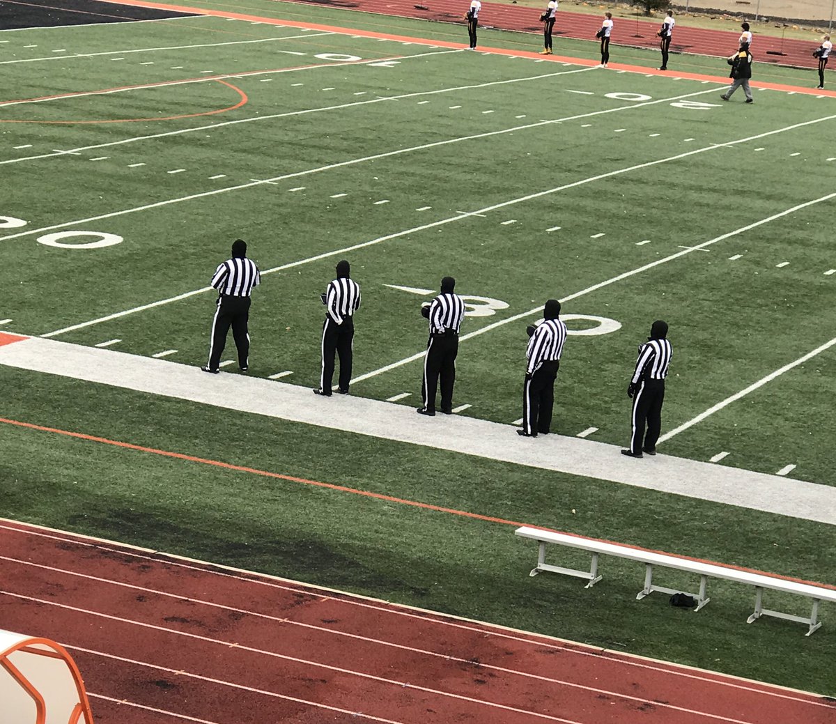 fultzsjw's tweet photo. Thanks to this crew. Make-up game for Covid cancellations between Tracy-Milroy-Balaton Panthers and the Warroad Warriors played at Moorhead High School. I’m guessing this wasn’t on their original schedule. #mshsl Thank a ref! https://t.co/9E0vyuKkux