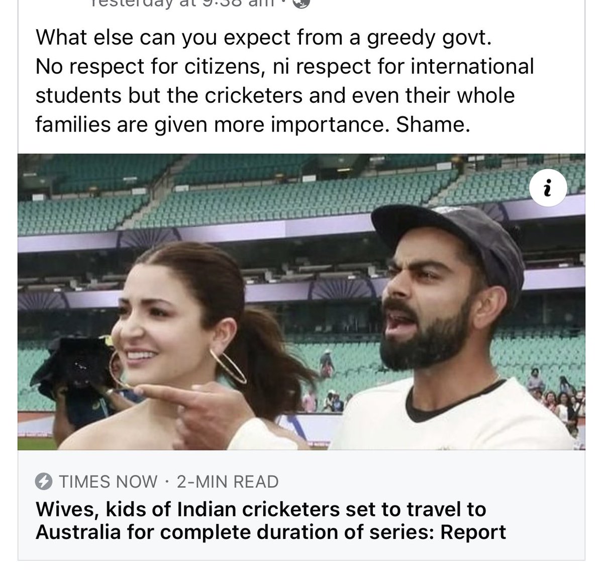 vjkakk's tweet photo. Where is the justice? I am away from my family for more than 8 months losing a job, facing stress and financial hardship Yr u allowing to the cricket players with their families into Australia @ScottMorrisonMP #IStillCallAustraliaHome  @AusHCIndia @SenatorWong @9NewsAUS https://t.co/Tynf3MVswS