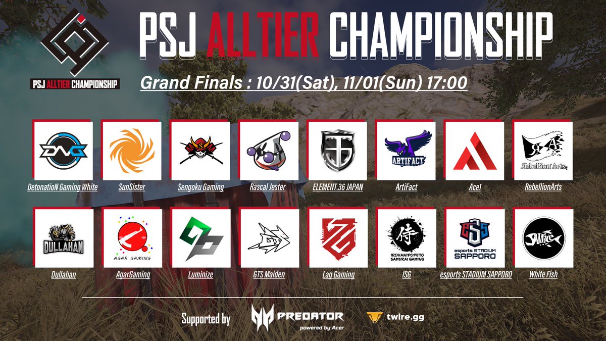 PUBGSCRIMJAPAN's tweet photo. 【PAC#2 Grand Finals】
本日17時よりGrand Finals Day2です！
いよいよPACも最終日、SunSisterは逃げ切るのか、他のチームが追随するのか！？
そして #PWI2020 への切符はTier3チームが悲願の獲得なるか！？
ご友人にもお声掛けの上一緒に結末を見届けましょう！

▶️ https://t.co/URU12DZLrC

#PAC2 https://t.co/7FvpBjXWJR