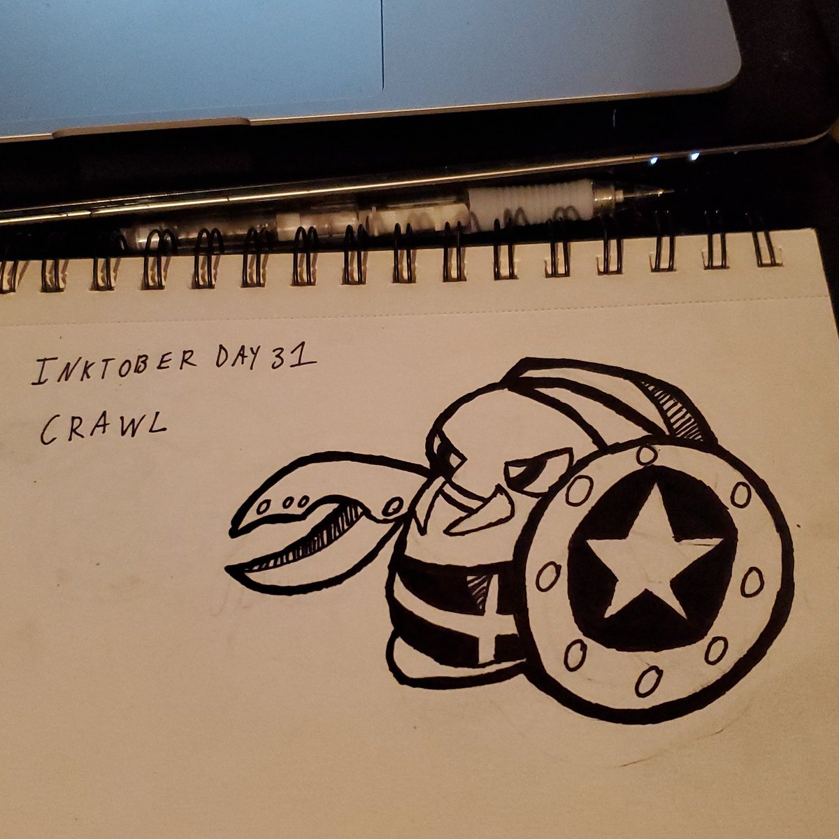thatpoppunkwolf's tweet photo. #inktober2020 Day 31: Crawl

Apparently this dude from sonic 2 is called crawl soo....yeah...thats a thing :D and that's a wrap!

#inktober #poppunkwolf #sonic2 #crawl #badnick https://t.co/jTtfd8pmUV