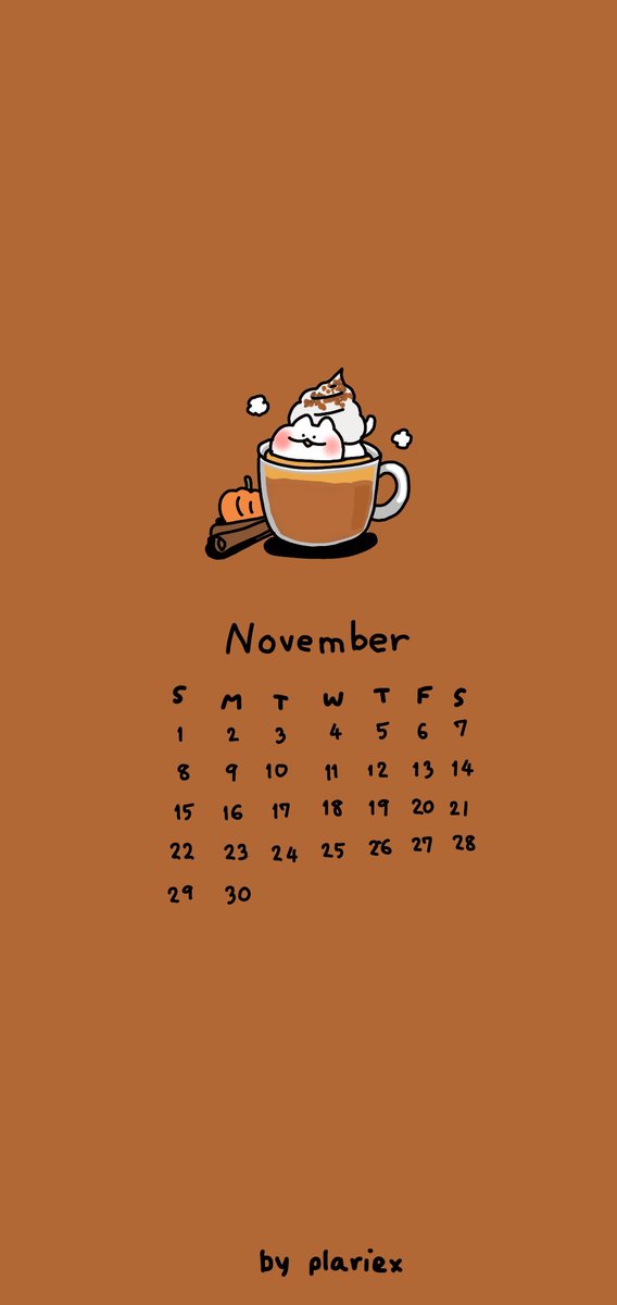 plariex's tweet photo. วอลฯ ปฏิทินของเดือนแห่งฤดูใบไม้ร่วงนี้คับ พัมกิ้นลาเต้กันหน่อย ☕
#plrxdraws https://t.co/hlreJJu1Do