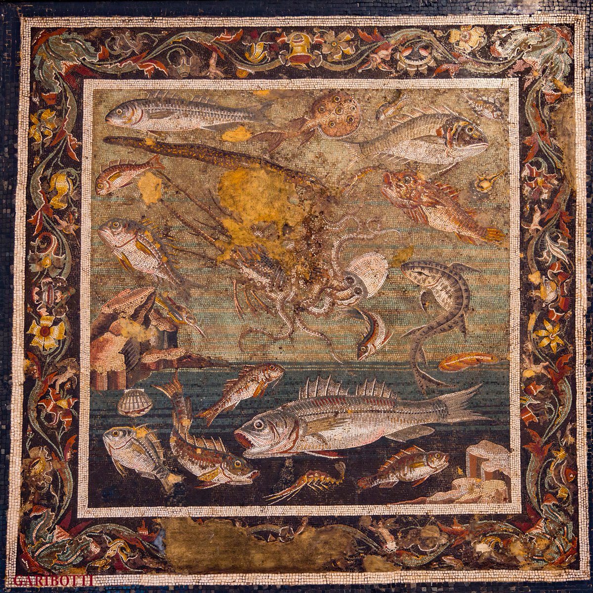 Museo Archeologico Nazionale di Napoli - Roman mosaic of sea creatures.