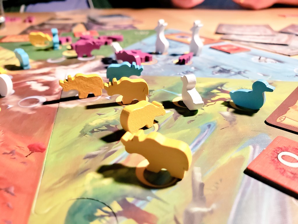 CohortVIIIGames's tweet photo. Played another great game of @stevenaramini #AnimalKingdoms tonight with @CheeseheadPirat @rbeccastanley. Love the animal meeples. Always such a tight game. Once again came down to a 1pt victory due to gaining the first capital city in the 3rd Age and gaining a 2pt bonus. https://t.co/Dzmt196CWc