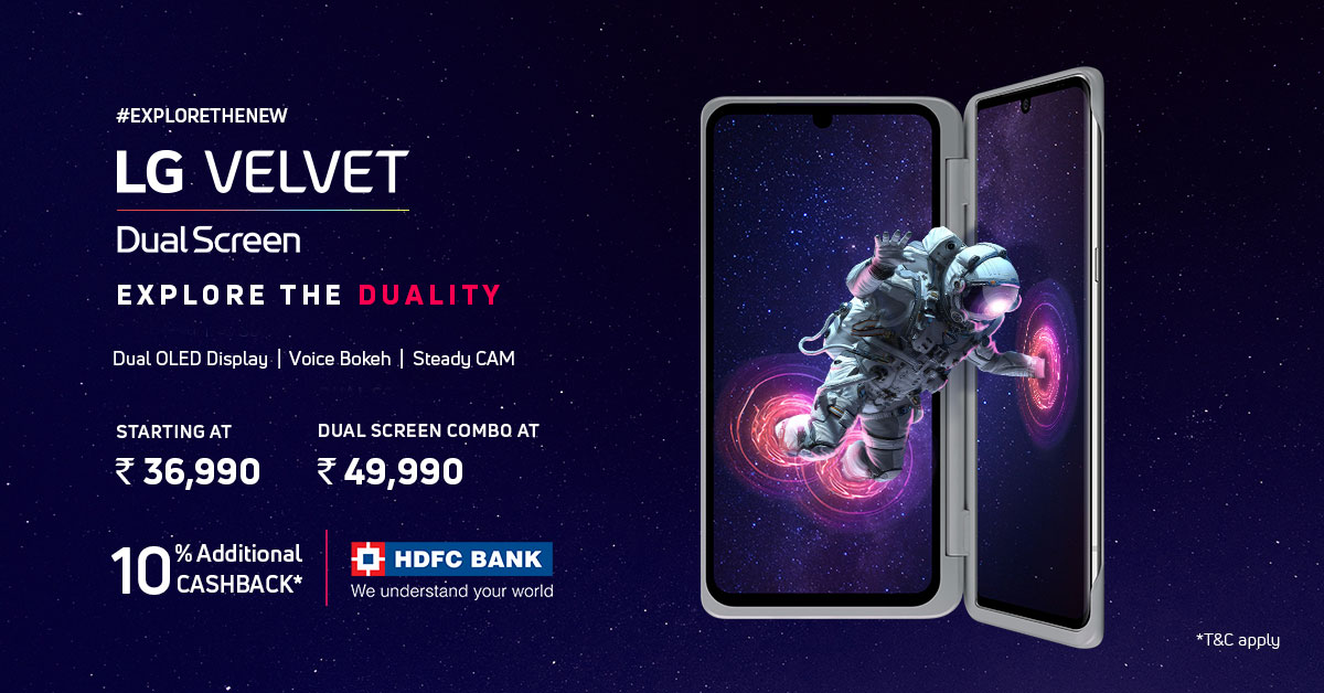 LGIndia's tweet image. It's Finally Here!! #ExploreTheNew #LGVelvet with its professional #VoiceBokeh, exceptional #LG3DSoundEngine, #timelapse capability, #steadycam & more. Starting INR 36,990 onwards. Available now at bit.ly/31SqNoJ with additional cashback, T&C Apply