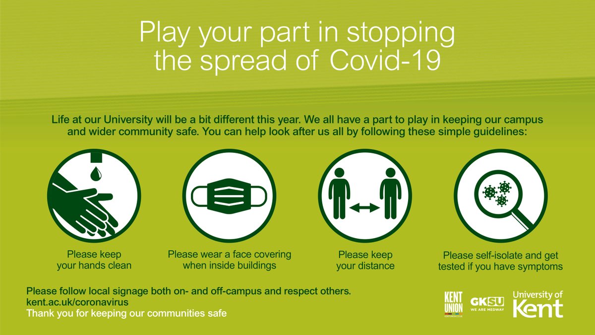 UniKent's tweet photo. Thank you for helping us keep our community safe. We have further Covid-19 information for students, staff, the local community and parents and guardians at https://t.co/N0pivTe65t https://t.co/OWXE0kdkWA