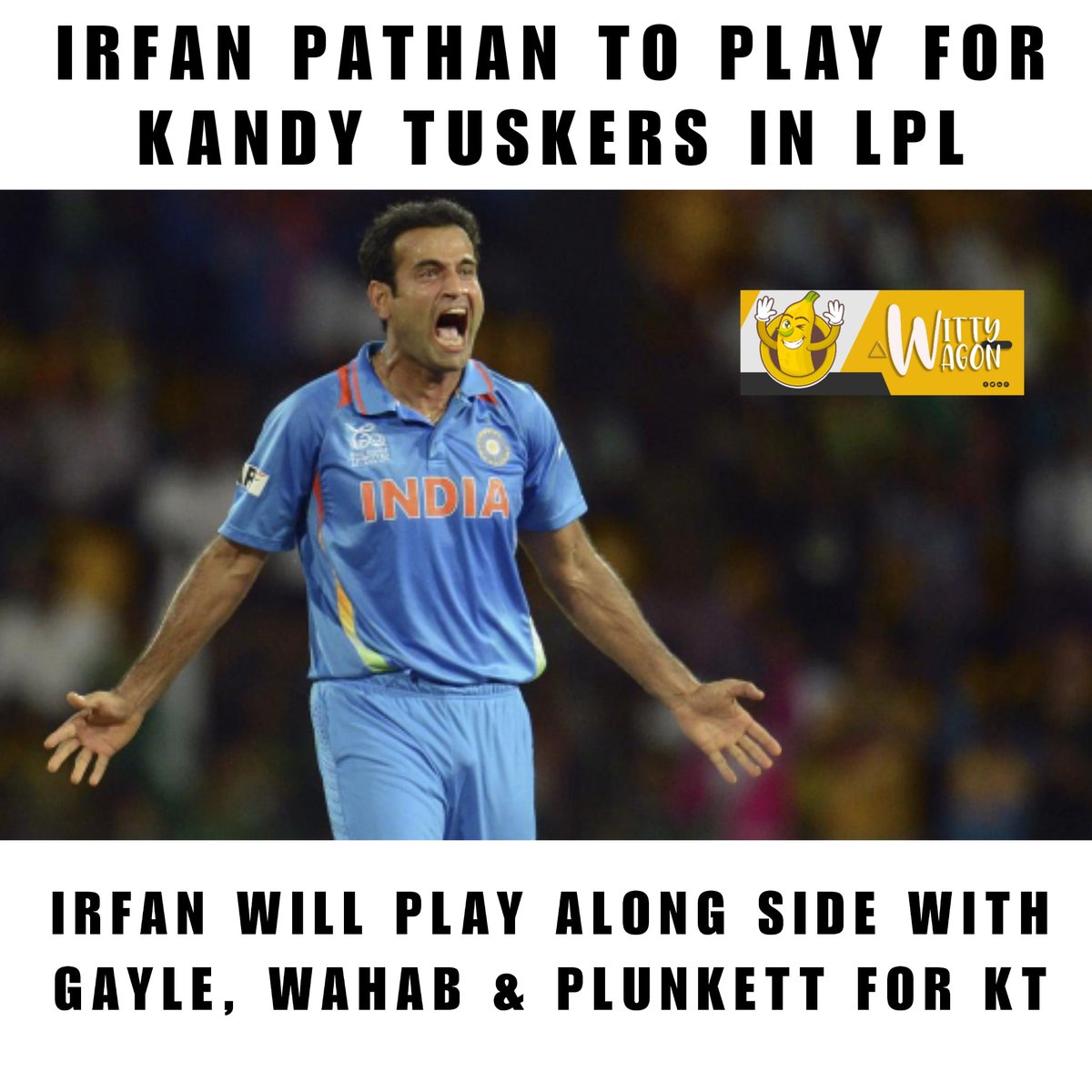 WagonWitty's tweet photo. Irfan Pathan to play for @KandyTuskers in Lanka Premier league 2020

Kandy Tuskers is owned by Salman khan &amp; his family 

#LPLT20 #LPL2020 #kandytuskers https://t.co/bv5Jlqu1WS