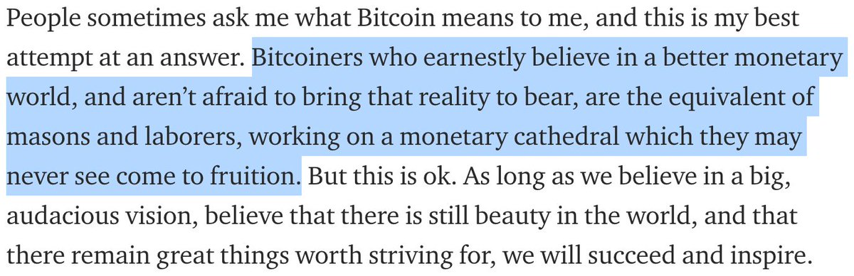 Barefaced stuff from Nic Carter.  https://medium.com/@nic__carter/bitcoin-at-12-f6fce39cb9bbHe writes about devotion to something larger than oneself and serving long-term non-financial interests knowing full well Bitcoin is 99.9% composed of intensely individual short-term interest in making money.