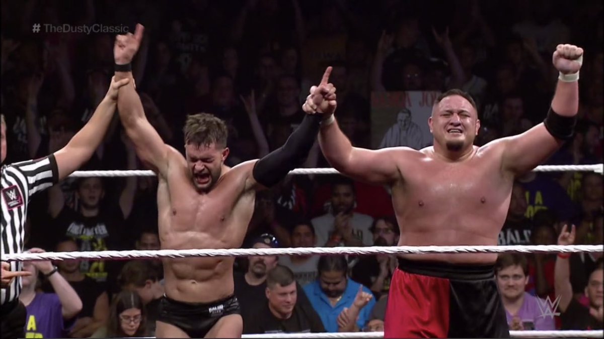 Finn Bálor & Samoa Joe Vs Baron Corbin & RhynoTold two stories so well here. Joe measures then bottles his anger brilliantly, with a reminder that the face NXT Champion never gives in. The presentation could have been a tribute or a turn, and they chose right.IT’S STILL GOOD!