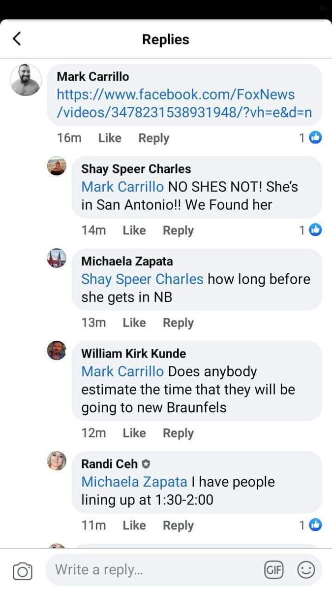 Facebook conversation from the “Trump Train” group in New Braunsfels group plotting to converge on the bus carrying Kamala Harris.One says “don’t these people have jobs in the daytime like us working class Trumpers.”