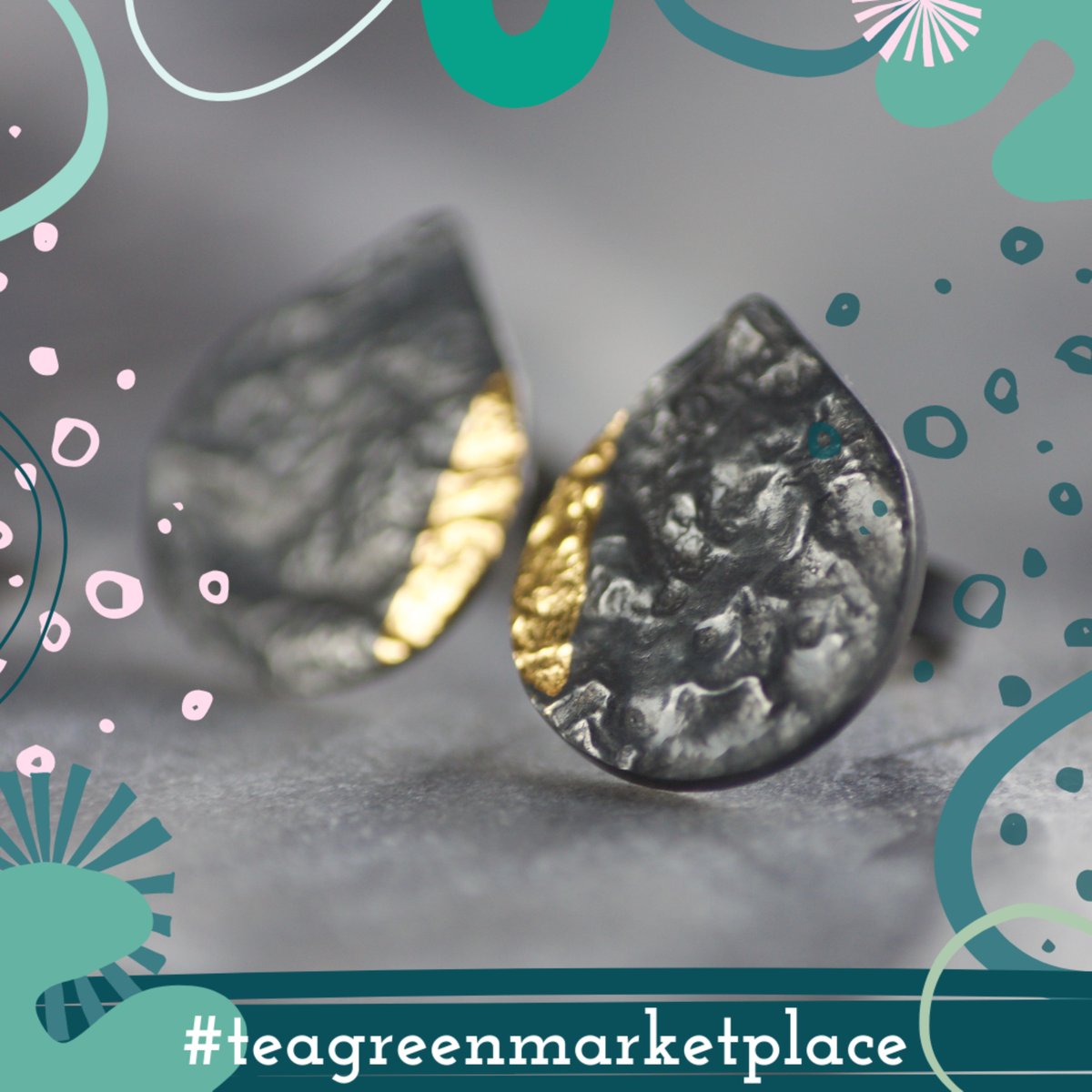 Textured signature shaped studs in oxidised silver &amp; 24ct gold. These little LC shaped earrings come in polished silver &amp; oxidised versions &amp; 3 different sizes. 

Don't forget to use code TEAGREEN for 10% off today, if you buy on lisacrockard.com 👍

#teagreenmarketplace
