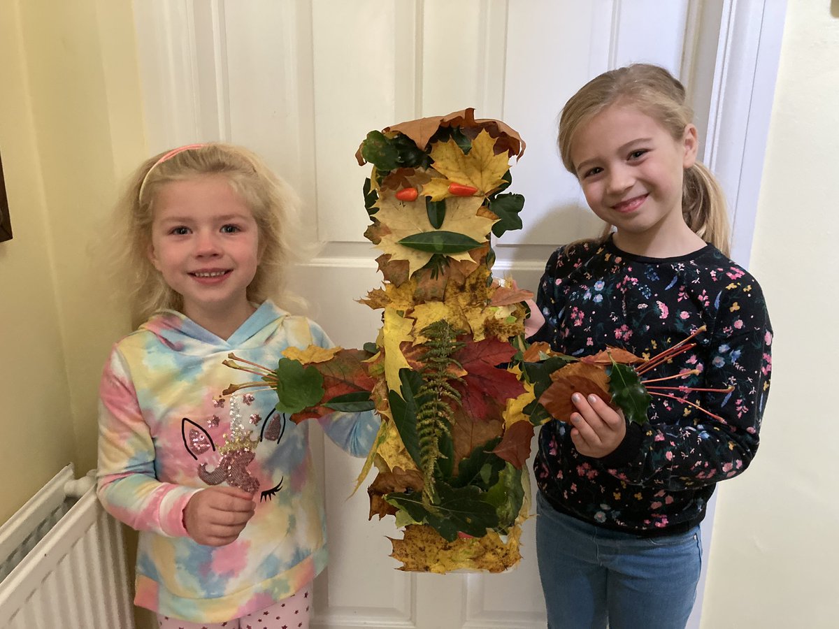JessicaRKirk's tweet photo. @StJohns_Redhill @WoodlandTrust @WildlifeTrusts Amelia and Bethan’s leaf man - it’s Daddy apparently! https://t.co/deXdCclD5s