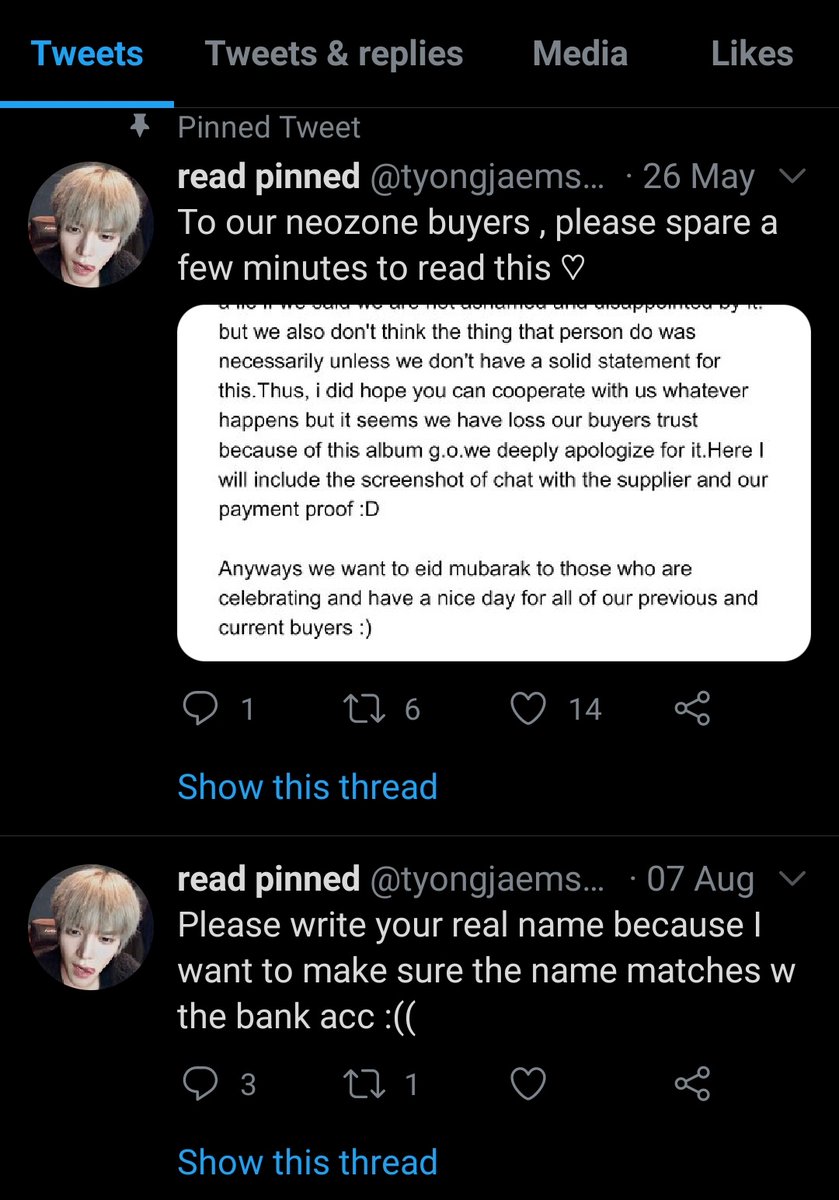 markleethereal's tweet photo. Hello guys i wanna ask if there's any of you that bought neozone from her? Have you receive your refund? Cause it's been too long and i'm curious... https://t.co/cirsNt9dDZ