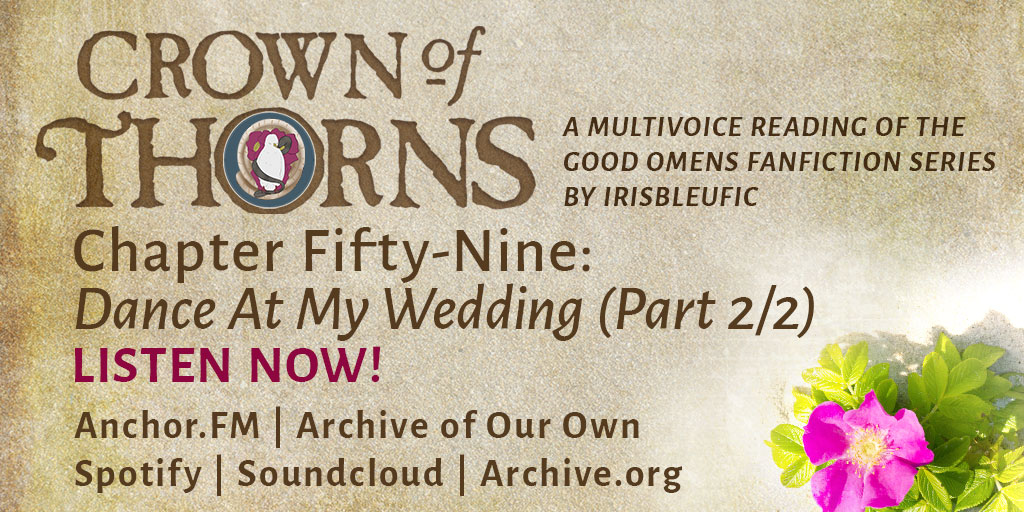 CoTPodrama's tweet photo. Chapter 59 (Part 2): Dance at my Wedding, is live! Come and check it out on AO3: https://t.co/X1yiA7N6p6 #cotpod #GoodOmens https://t.co/lFqrWJEnIO