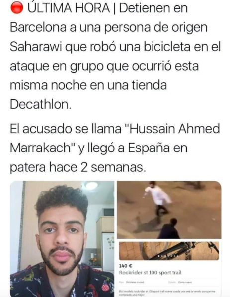 Miquel_R's tweet photo. La ultraderecha usa una foto fake de un señor que reivindicó la explosión de Beirut el pasado mes de agosto y lo acusan de robar bicicletas en el Decathlon de Barcelona. 

Así se fabrica un bulo racista. https://t.co/P8kKyeipx1