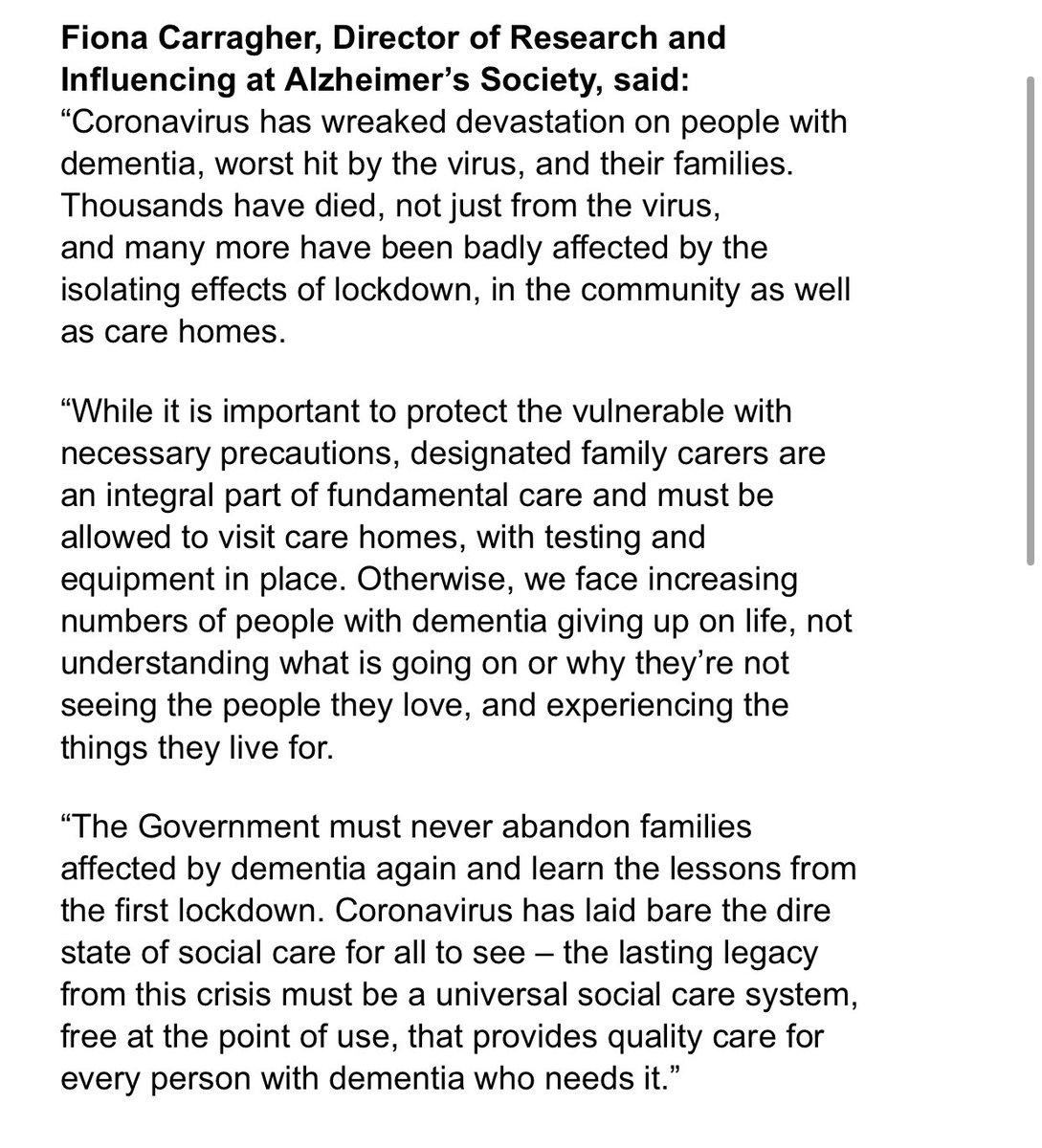 Paul Brand (@paulbranditv) on Twitter photo Major concern this morning about the impact of another lockdown on care homes.
<a href="/alzheimerssoc/">Alzheimer's Society</a> warns of the isolating effect on the most vulnerable.
“We face increasing numbers of people with dementia giving up on life.” Major concern this morning about the impact of another lockdown on care homes.
<a href="/alzheimerssoc/">Alzheimer's Society</a> warns of the isolating effect on the most vulnerable.
“We face increasing numbers of people with dementia giving up on life.”