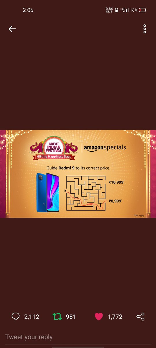 Aravind85269851's tweet image. @amazonIN 
₹8,999 is Correct  ✌️
#AmazonSpecialsRedmiNote9 #AmazonGreatIndianFestival