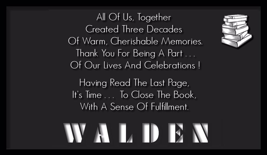 Yesterday.. With A Heavy Heart, We Closed The Last #Walden Store.. 

🙏🏽Thank You Book Lovers.. 
For All The Love And Support, Since 1990!
Keep Reading, Keep Growing!

To Paraphrase The Last Words Of The Book #GoneWithTheWind By #MargaretMitchell
'..Tomorrow is another day.'🙏🏽