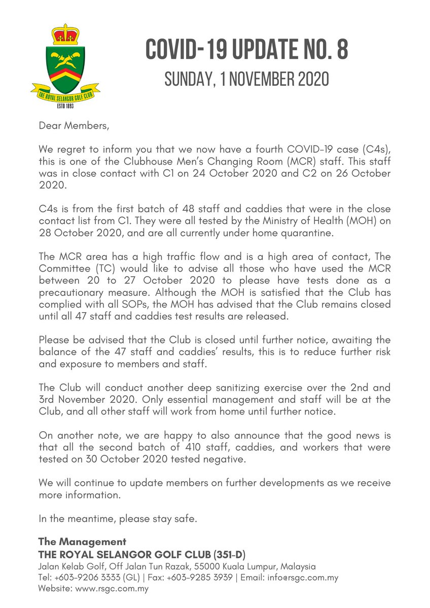 COVID-19 Update No. 8 - Sunday, 1 November 2020