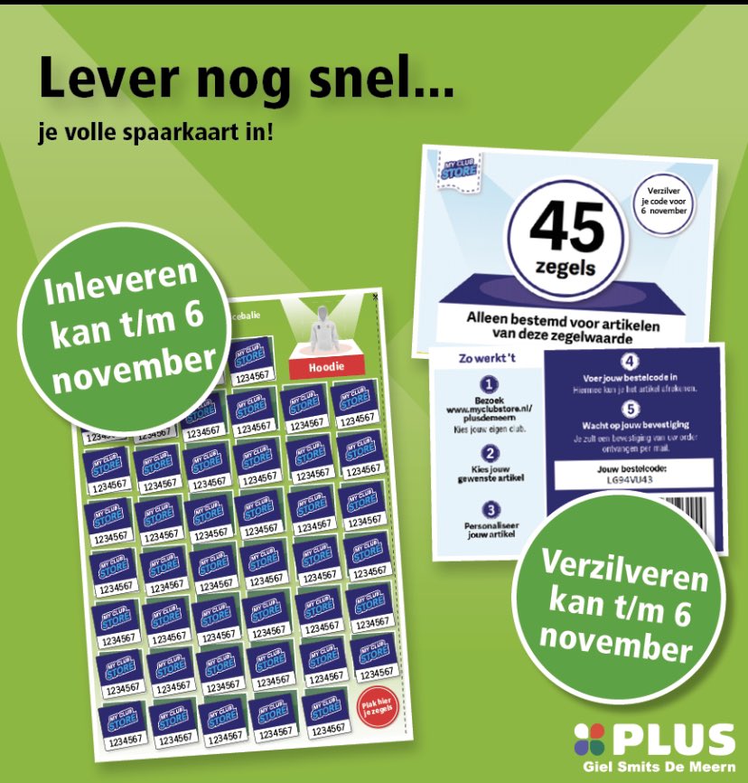 Het sparen van zegels klaar!
Heb jij nog een volle spaarkaart?
T/m vrijdag 6 november kan je deze bij <a href="/PlusSmitsDMeern/">PLUS Smits De Meern</a> in wisselen voor een codekaart.
De codekaart is ook t/m vrijdag 6 nov. te verzilveren in de webshop.
Hierna is het plaatsen van bestellingen niet meer mogelijk.