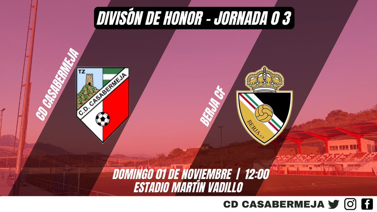 CDCasabermeja's tweet photo. MATCHDAY |

🏆 JORNADA 3️⃣

⏰ 12:00 h

📅 01 De Noviembre

🏟 Estadio Martín Vadillo

⚽️@CDCasabermeja 🆚 @BerjaCF https://t.co/V3GUhkzPCp