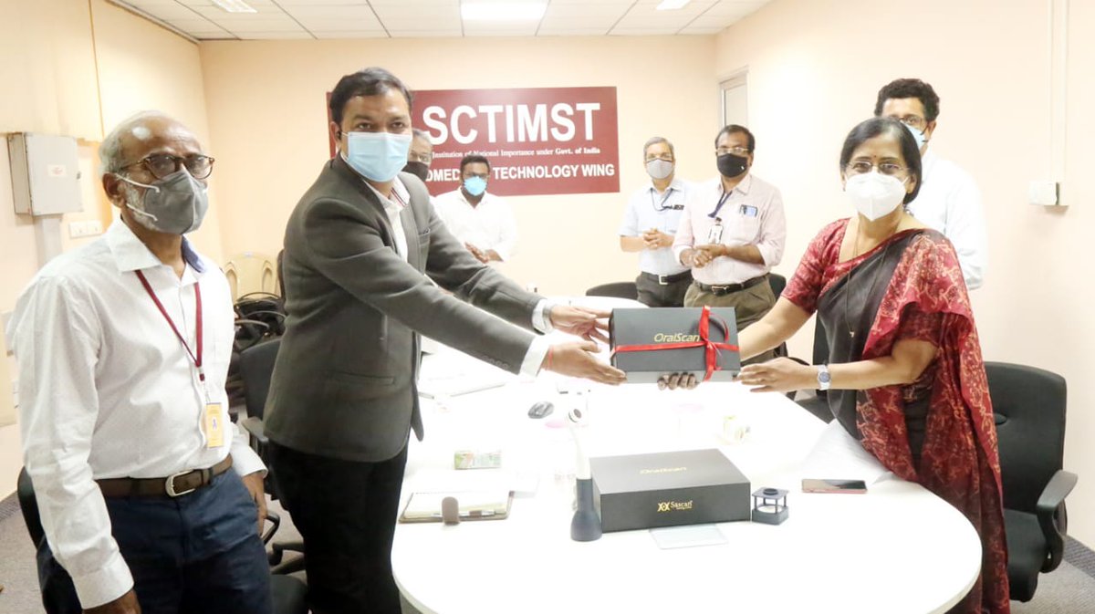 The Sales and Distribution launch of OralScan was conducted by #Sascan and <a href="/timedincubator/">TIMED</a> via an online event on Oct 28, 2020 at 4 - 4.45pm. Dr Asha Kishore, Director, SCTIMST, hands over the first unit to Mr. Ketan Parmar of Innovate India. <a href="/BIRAC_2012/">DBT-BIRAC</a>  <a href="/sctimst_tvm/">SCTIMST</a> <a href="/IndiaDST/">DSTIndia</a>