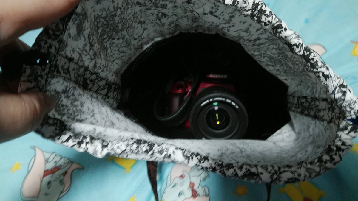 出来たぁ〜( ུ•̀ᴗ•́)👍.✧.°
最近カメラ📷買い替えたから、カメラカバン👜作ってみた(o´罒`o)
中生地に、クッション性のある生地使ってあるんだぜい✌🏼
巾着で可愛かろ〜www