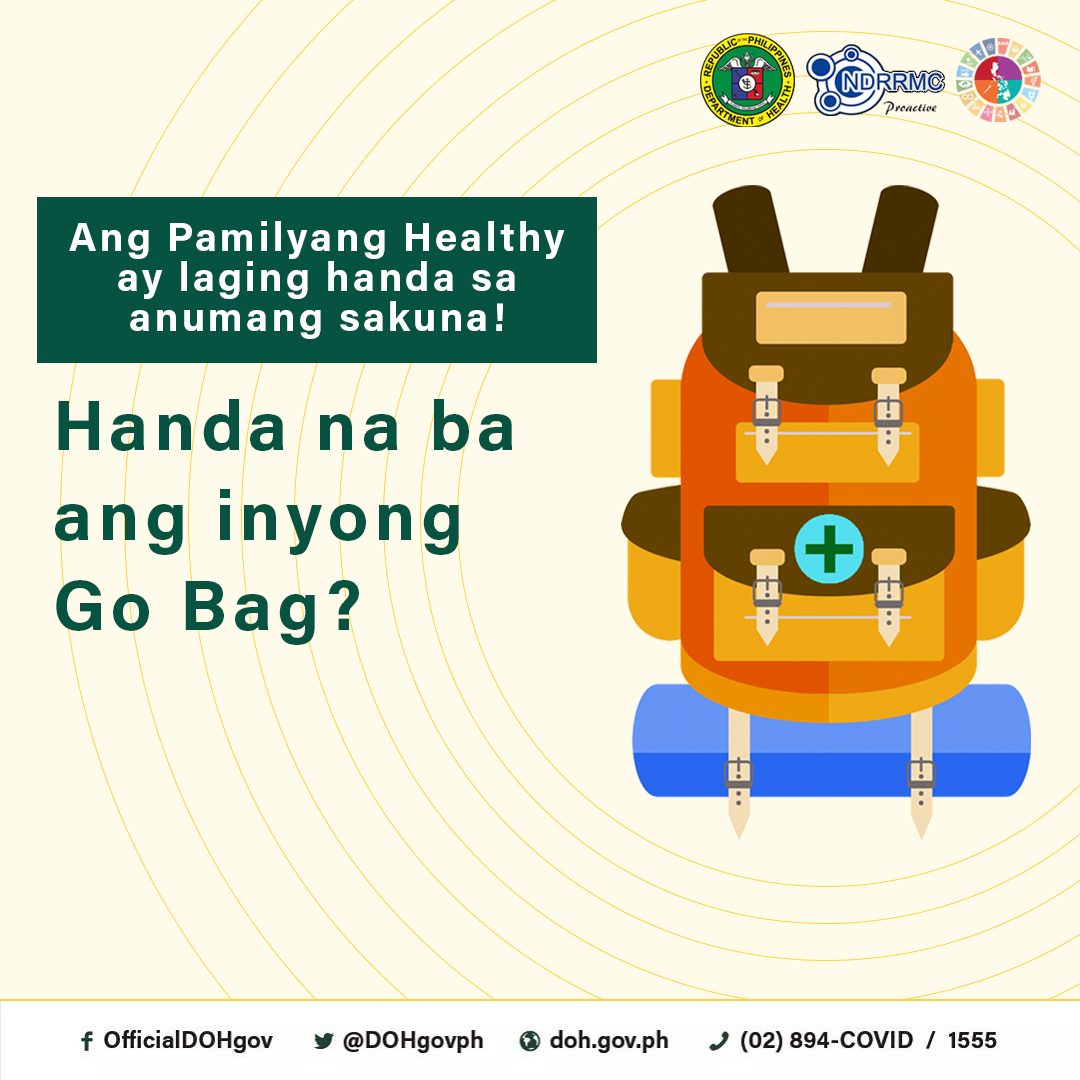 DOHgovph's tweet photo. Para sa kaligtasan ng buong pamilya, maghanda na ng inyong Emergency Go Bag o ng E-balde. Alamin dito kung anu-ano nga ba ang nilalaman nito. 👇🏻

#PamilyangHealthyPamilyangReady #RollyPH https://t.co/DekoWplSB4