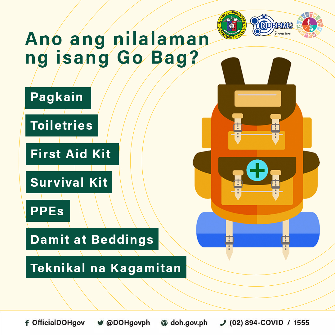 DOHgovph's tweet photo. Para sa kaligtasan ng buong pamilya, maghanda na ng inyong Emergency Go Bag o ng E-balde. Alamin dito kung anu-ano nga ba ang nilalaman nito. 👇🏻

#PamilyangHealthyPamilyangReady #RollyPH https://t.co/DekoWplSB4