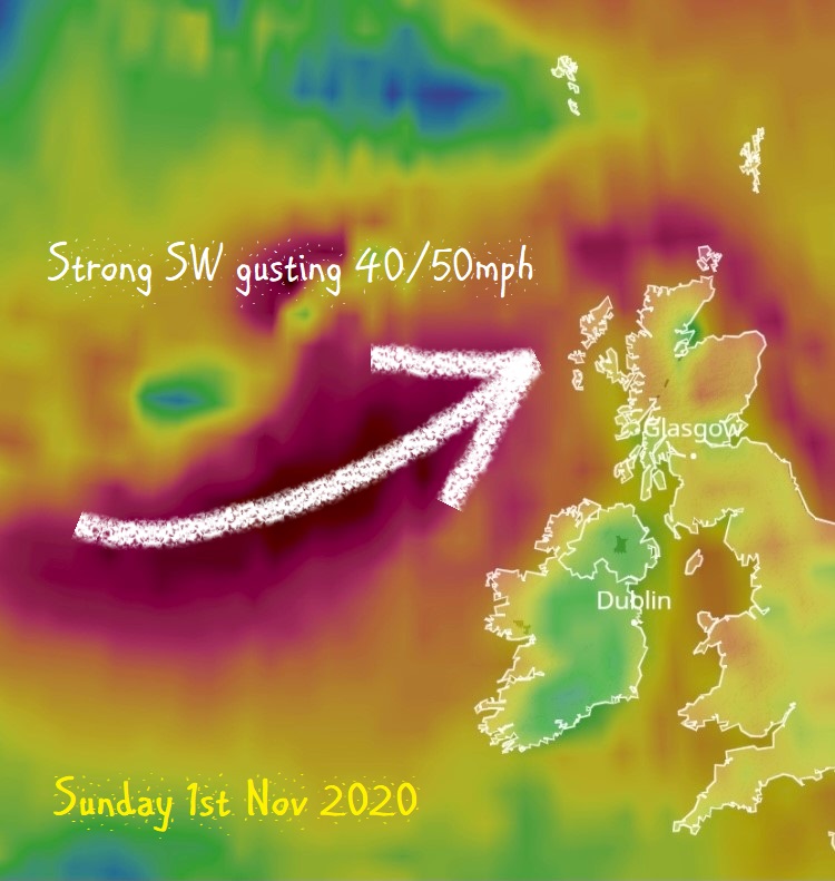 WindyWilson88's tweet photo. SUNDAY SCOTLAND 

Windy says this is how it's looking just now 

#StormAiden has tracked way off to the NE 

#Low2 is now affecting Scotland. Mostly confined to the WESTERN side of the country especially the NW

And better news regarding #Low3 it's now heading for #Englandshire https://t.co/v0WR9ciCqI