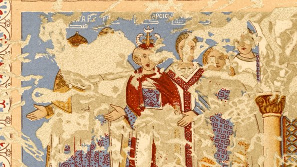 Roderic, second figure with no face, depicted as one of the "six kings" in an Umayyad fresco in Qasr Amra, modern-day Jordan (710-750). #Islam  #History  #architecture  #Empire