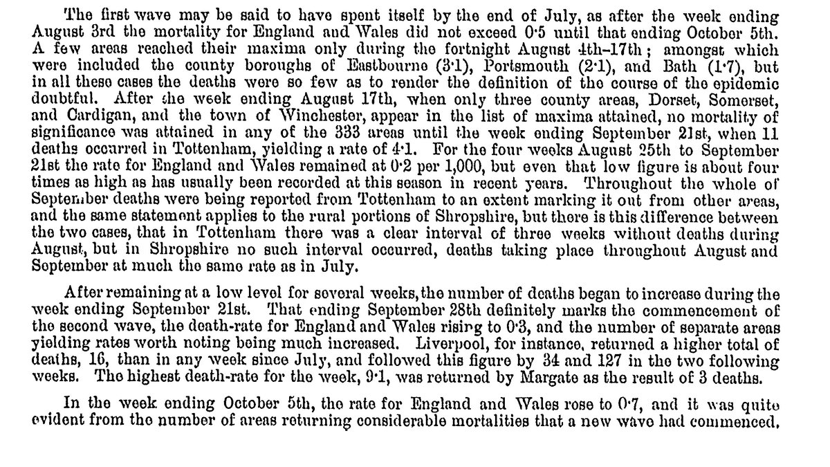 The first wave was over by the end of July, but there were signs in late September that a second wave was under way with increased mortality in some areas like Liverpool.6/14